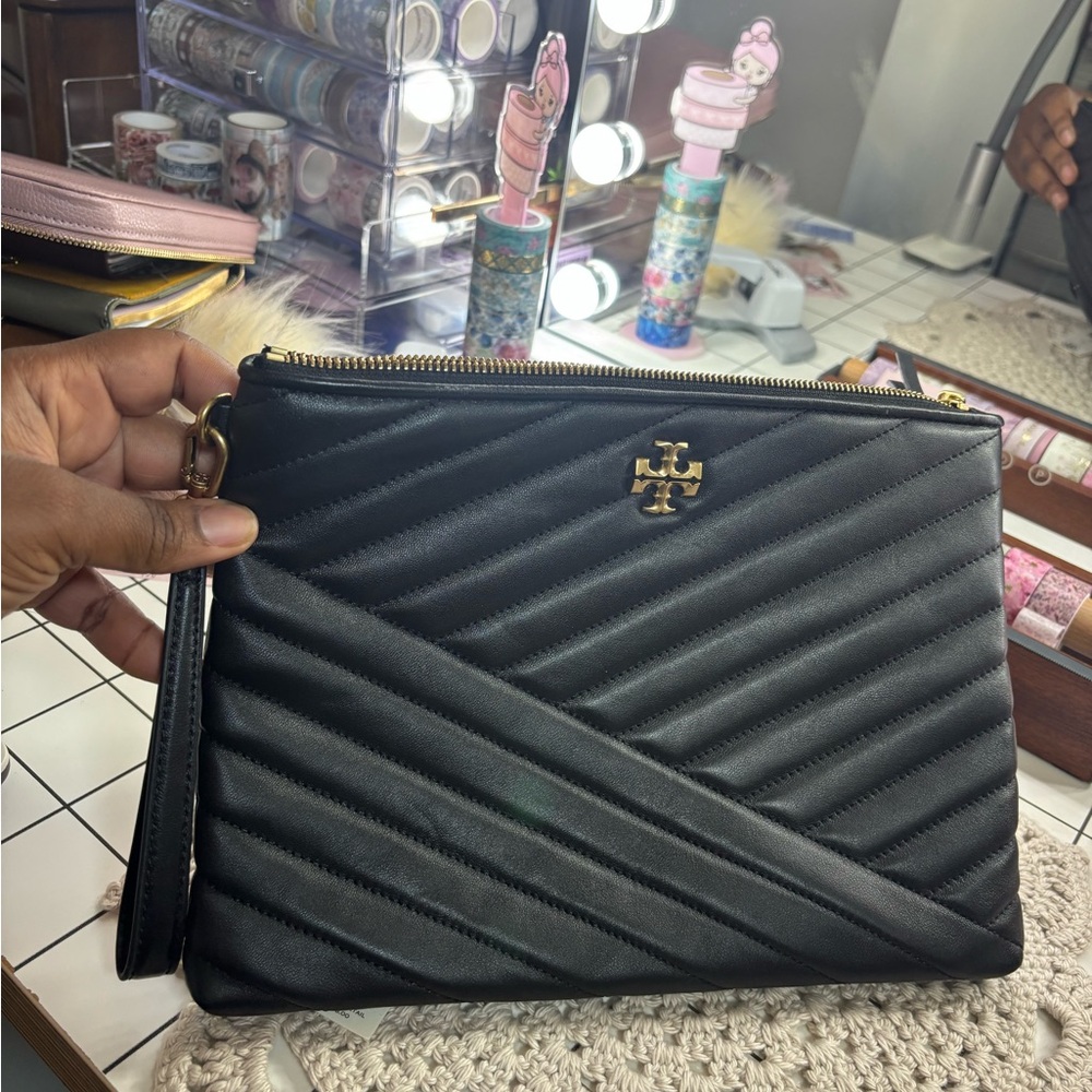 Tory Burch Black Quilted Clutch Kira chevron
